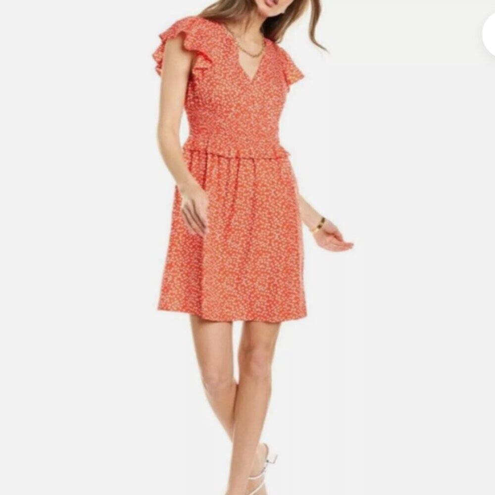 REBECCA TAYLOR (Small) Malia Floral Ruffle Silk Blend Red Mini Dress Feminine